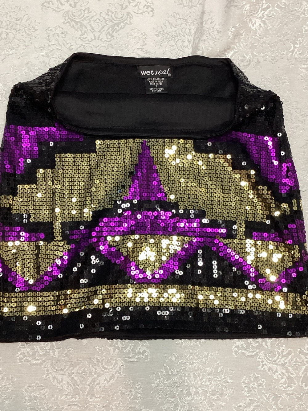 Wet Seal Black, Gold & Purple Sequin Crop Top